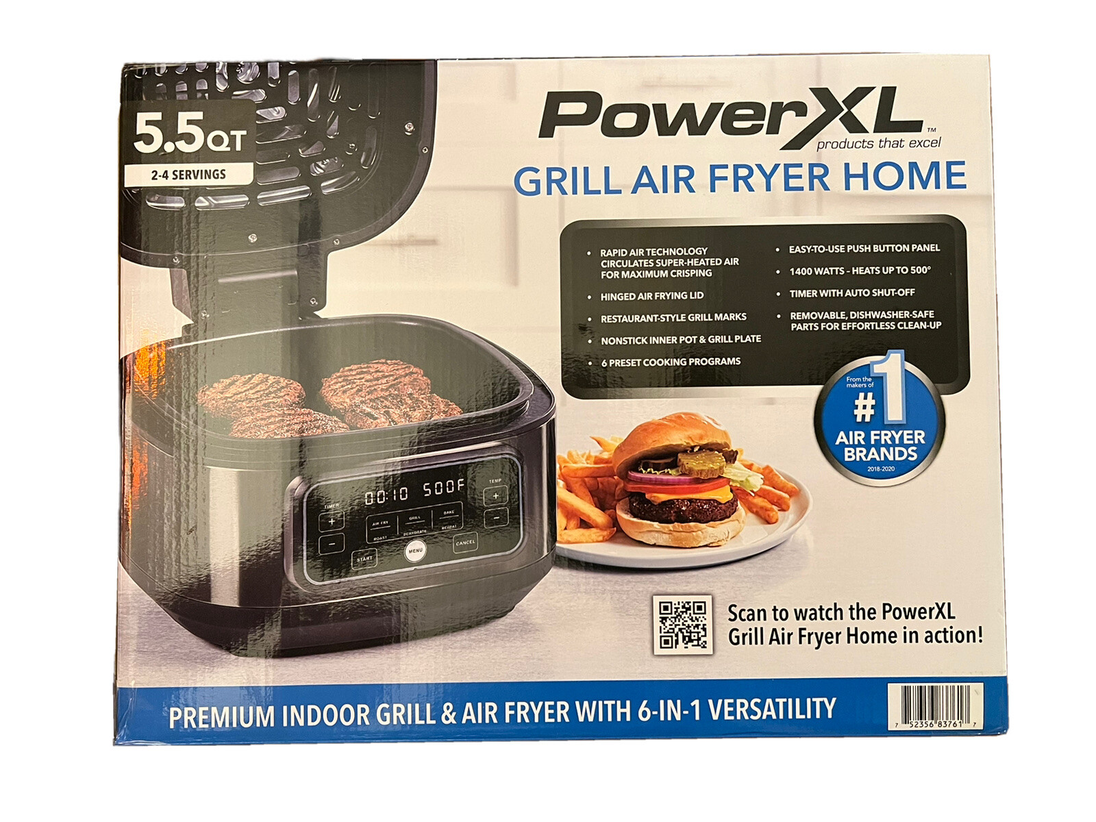 PowerXL Grill Air Fryer Home Indoor Electric Grill & 5.5 Quart Air