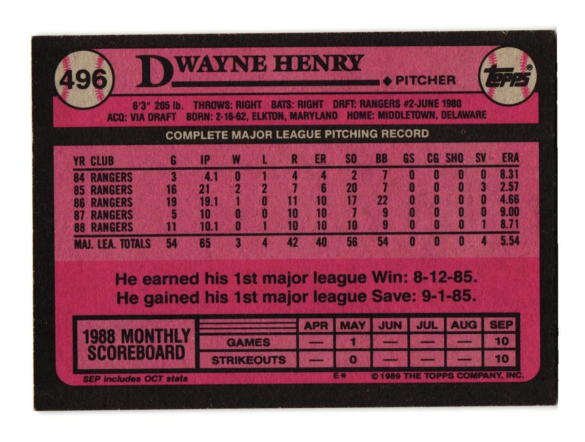 1989 Topps #496 Dwayne Henry Texas Rangers | eBay