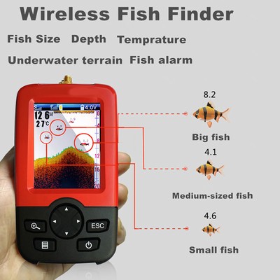 2 148ft Depth Fish Finder With 100m Wireless Sonar Sensor Fish Detect For Lake