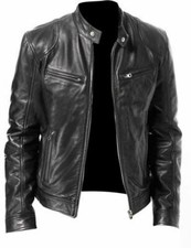 MENS VINTAGE CAFE RACER BLACK BROWN GENUINE LEATHER SLIM FIT REAL BIKER JACKET