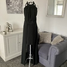 Black Encrusted Halter Prom Ball Cocktail Formal Occasion Mini Dress 10-12