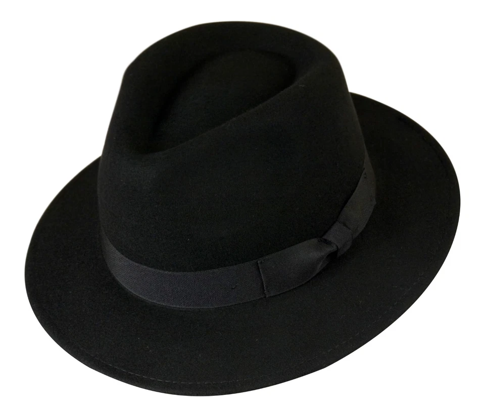 Gamble & Gunn Chapeau Fedora En Laine Feutre Noir Style Vintage Classique - Photo 2/3
