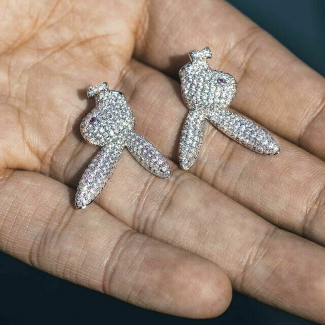 2 CT Round Lab-Created Diamond Play Boy Mens Stud Earrings 14K White Gold FN