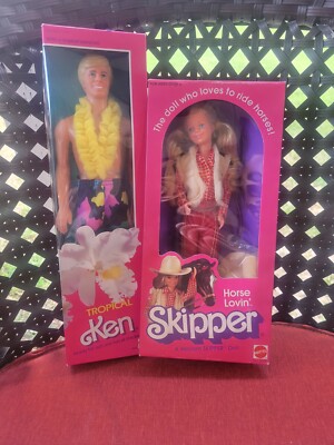 Vintage 1985 Barbie Tropical Ken Doll & skipper in original
