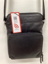 ILI New York Leather Crossbody Bag RFID Blocking Black #6330 NWT