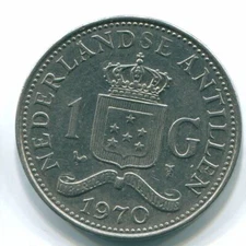 1 GULDEN 1970 NETHERLANDS ANTILLES Nickel Colonial Coin #S11897U