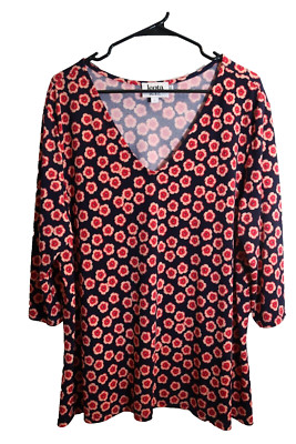 Leota Floral Top Size 2X Red with Flowers V Neck (68)
