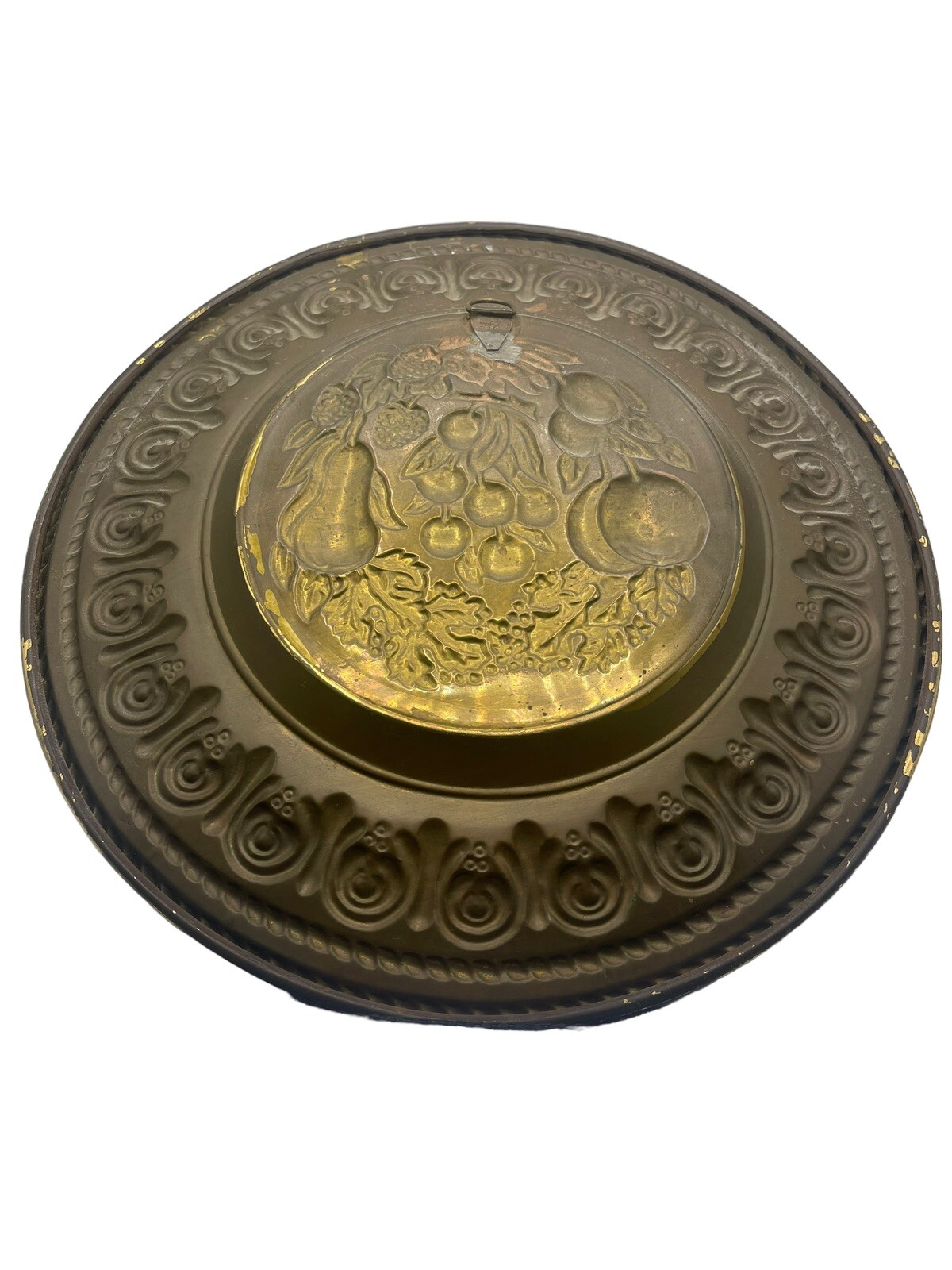 Vintage Embossed Brass Wall Plate 11 1/2" Made in England Fruit Grapes
