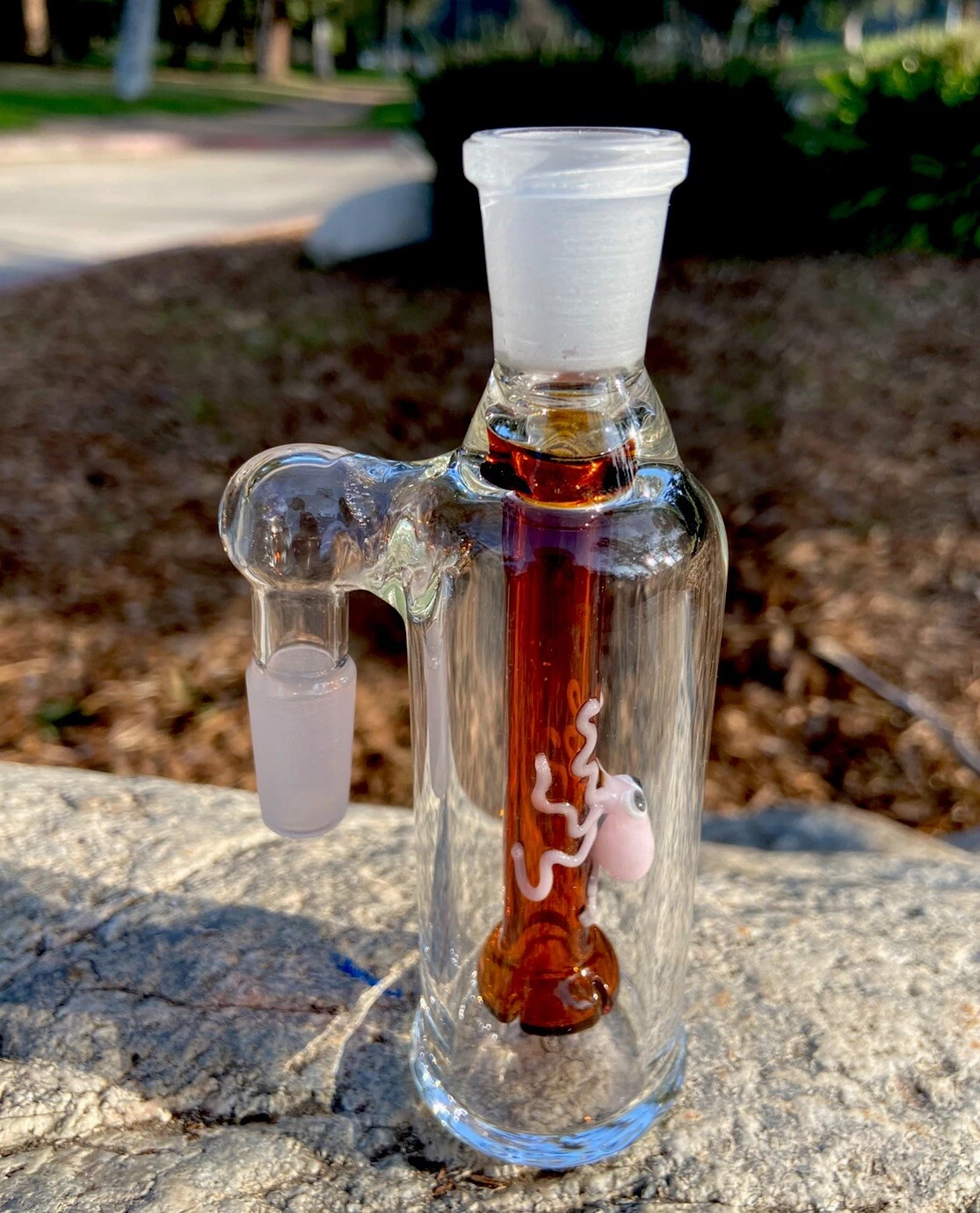 14mm Amber Glass Ash Catcher 90 degree (pink Octopus)Thick Glass.