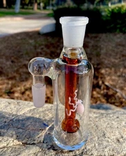 14mm Amber Glass Ash Catcher 90 degree (pink Octopus)Thick Glass.