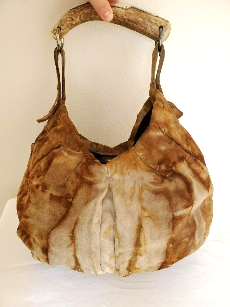 YSL tie dyed suede purse gray brown tan beige Saint Laurent 