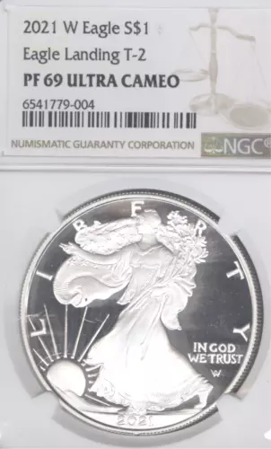 2021 W American Silver Eagle NGC PF69 Ultra Cameo/Eagle Landing T-2