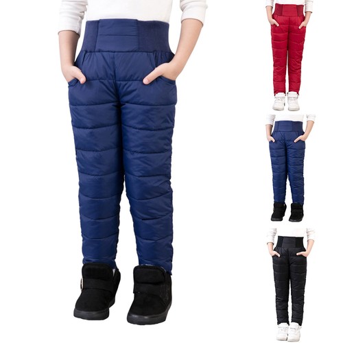 Little Girls Boys Solid Snow Pants Thick Winter Warm Pants Trousers Snow Wears - Picture 3 of 9