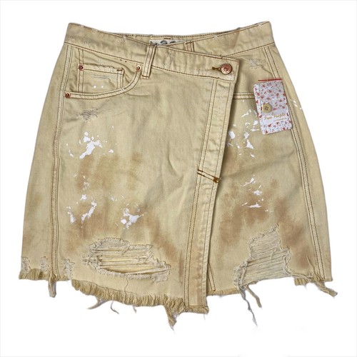 Free People Skirt Womens Size 26 Beige Parker Wrap Distressed Mini Skirt Casual - Picture 2 of 9