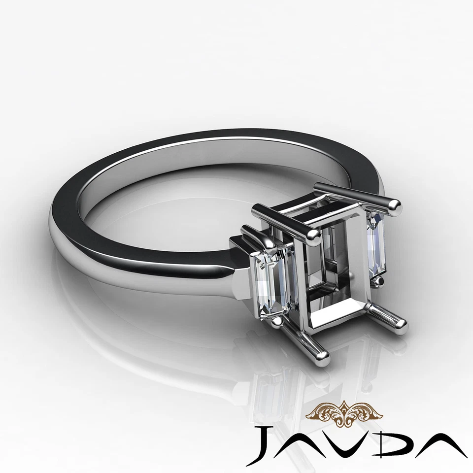 3Stone Fine Diamond Baguette Emerald Mount Engagement Ring 14k White Gold 0.25Ct - Image 3 of 4