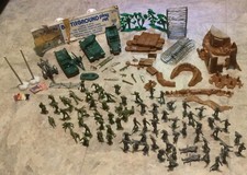 MARX 4756 Battleground Play Set Vehicles Armies Bunkers Flag Poles 118 Pcs Toys