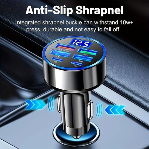 Adaptateur Multi-Port 6 en 1 Chargeur Voiture avec Écran USB 3.0/3.1A Charge Rapide - Photo 3 sur 10