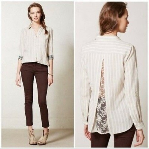 Anthropologie Isabella Sinclair Women's Altay Button Down Top Size S Ivory