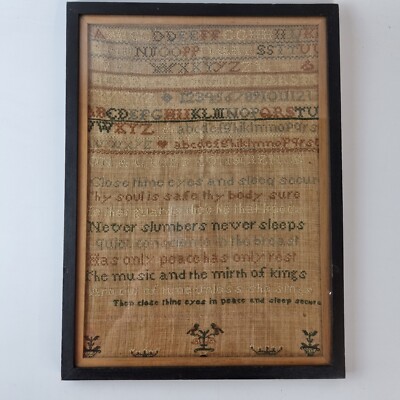 Antique 19th Century Needlework Sampler Alphabet And Verse