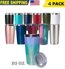 4 Pack 20oz Stainless Steel Tumbler Slider Lid Double Wall Vacuum Insulated  