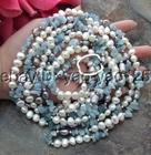 93" White Baroque Pearl Blue Aquamarine Necklace