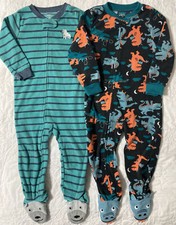 Lot of 2 Carter's Footed Blanket Sleeper Fleece Pajama, 2T, Dinosaur Bear