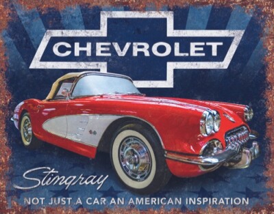 Chevy Corvette StingRay American Tin Metal Sign Man Cave Garage Decor 12.5 x 16