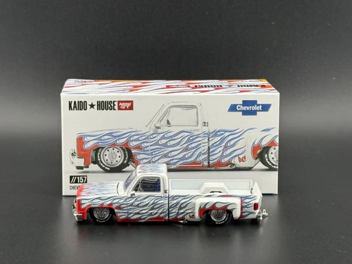 Kaido House x Mini GT Chevy Silverado Dually on Fire V2 White Flames #157 1/64