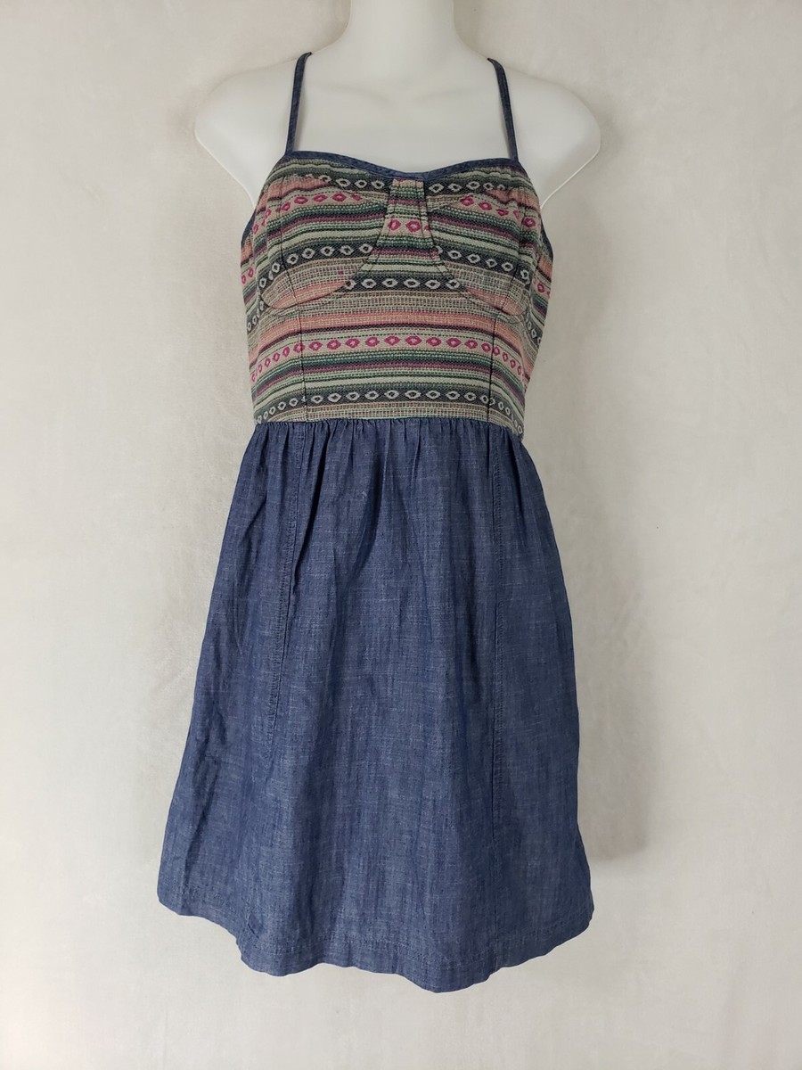 aztec denim dress ROCK N ROLL DENIM LADIES AZTEC PRINT RIBBED DRESS