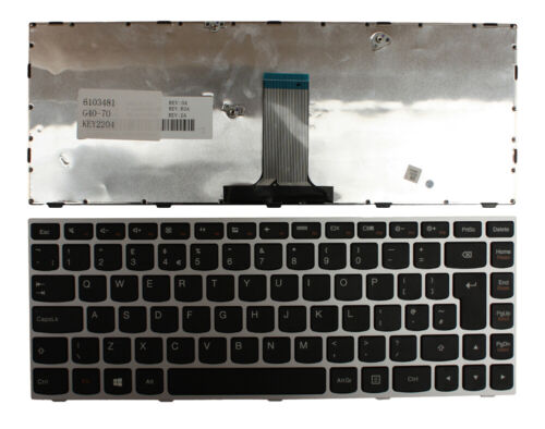 UK Layout Silver Frame Black Windows 8 Keyboard For Lenovo PK130TG3B10 - Picture 1 of 1