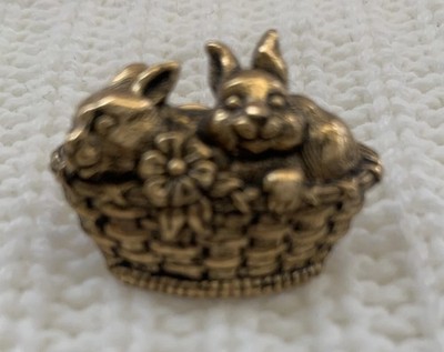 Vintage Gold Tone Easter Bunny Basket Brooch Pin