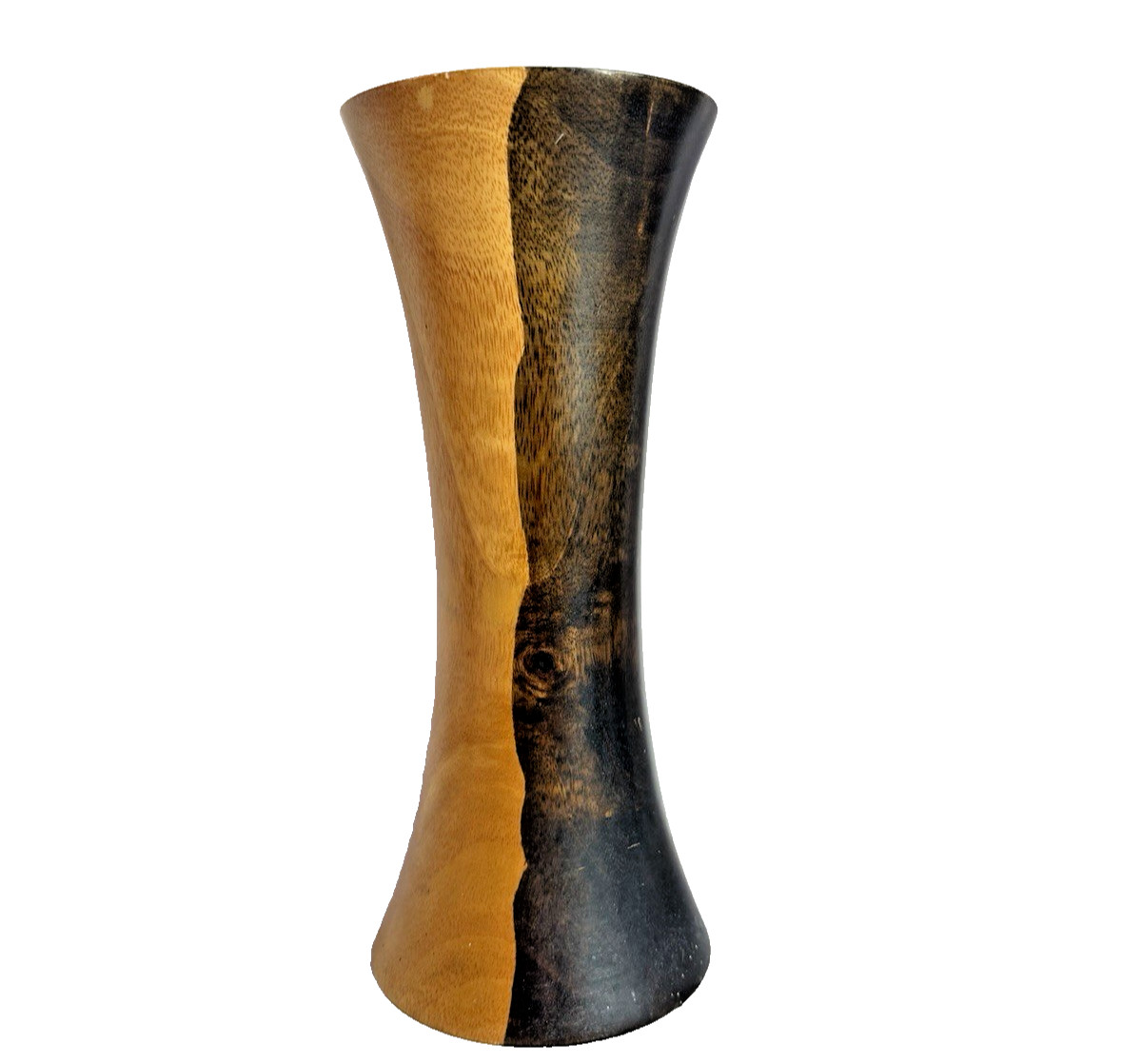 Vintage Hand Turned Wooden Vase 31cm Two Tone Hardwood Sculptural MCM Decor