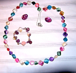 Handmade Necklace Earrings Bracelet, Multicolored Shell Ceramic Acrylic  Beads