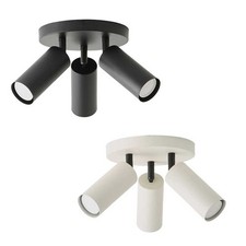 3 Way Ceiling Light Fitting Adjustable Spotlights Metal Tube Shades LED Bulbs