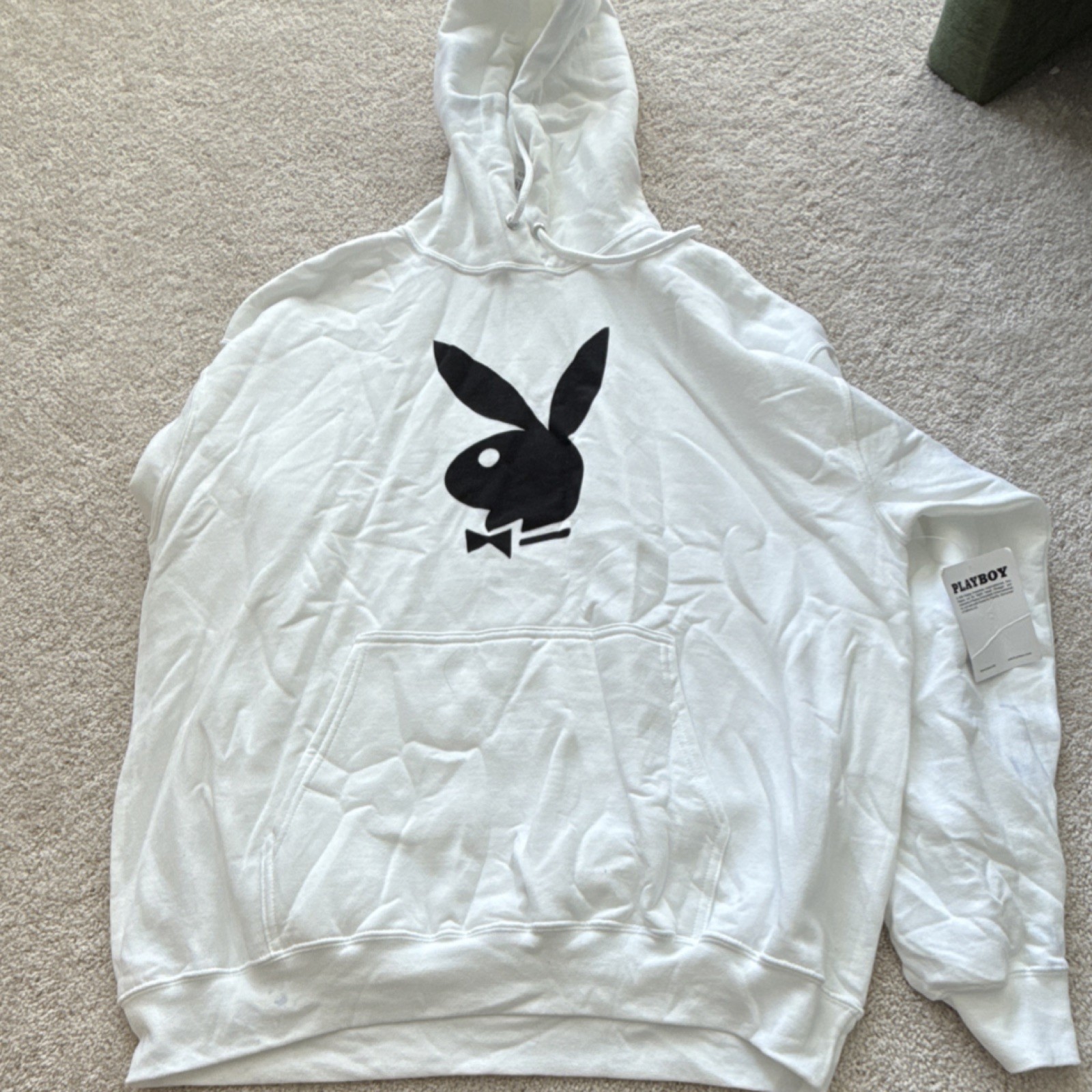 Playboy Bunny Logo Fleece Pullover Hoodie White Men's Size L