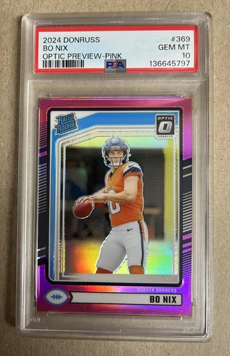 2024  Donruss - Rated Rookie Bo Nix #369 Optic Preview Pink Prizm (RC)- PSA 10