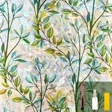 Window Privacy Film Elegant Leaves Stain Glass Window Film for Glass Enhanced Ho