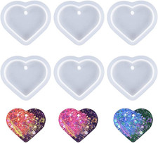 6 PCS Heart Shape Resin Molds - Cute Heart Casting Molds with Hole for DIY Craft