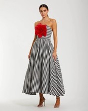 Mac Duggal 37068 Black and White Strapless Boucle A Line Midi Dress Sz 16 NEW