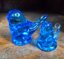 Vintage Set Of Two Blue Bird of Happiness Signed Leo Ward 1991