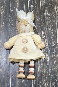 Vtg Bunny Rabbit Shelf Sitter Small With Button Legs & Arms Easter Spring Decor