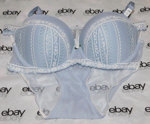 NEW Victoria's Secret Pink Wink Push-Up Bra 36C Blue Lace & Bikini Set Large VS