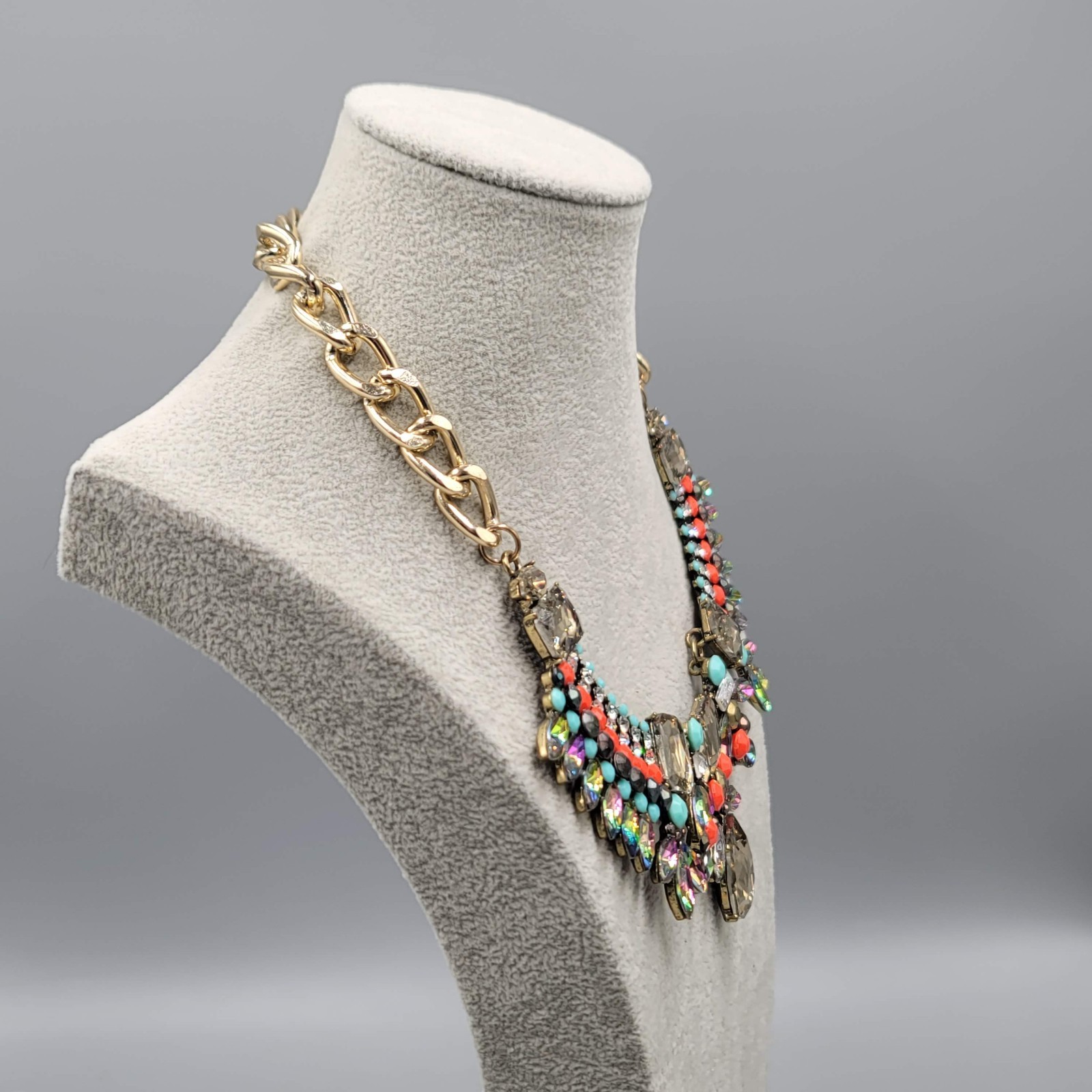 Statement Bib Necklace Multicolor Rhinestone Cost… - image 7