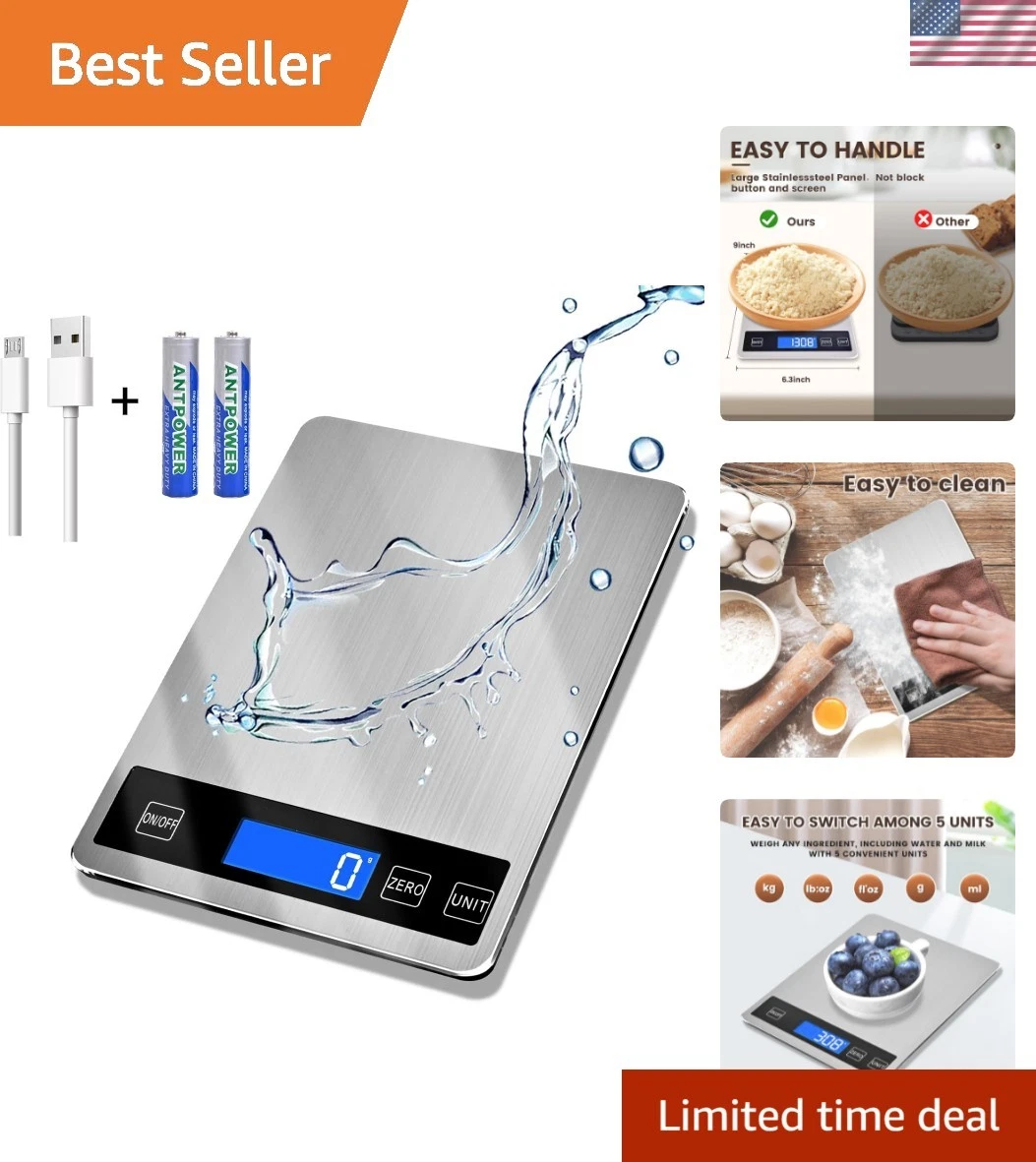 33lb Food Scale, Digital Kitchen Scale Batteries and USB Charging,1g/0.05oz P...