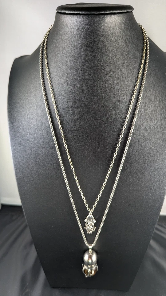 2 Silver Tone Octopus Necklaces – Tiger’s Eye Orb Pendant & Jellyfish Charm - Image 2 of 4