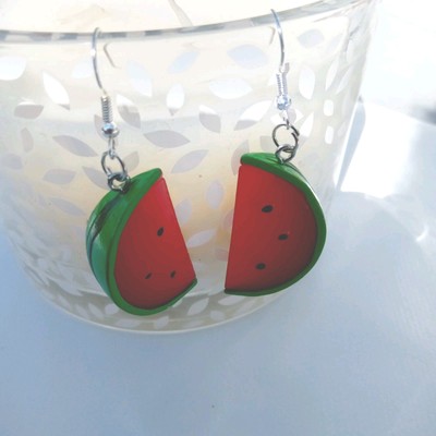 Wassermelone Ohrringe Obst baumelt 3D rot Retro Kitsch Neuheit Food Fun Schmuck