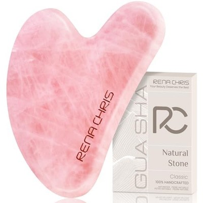 Rena Chris Rose Quartz Gua Sha Facial Massage Tool for Skin Care, Jawline