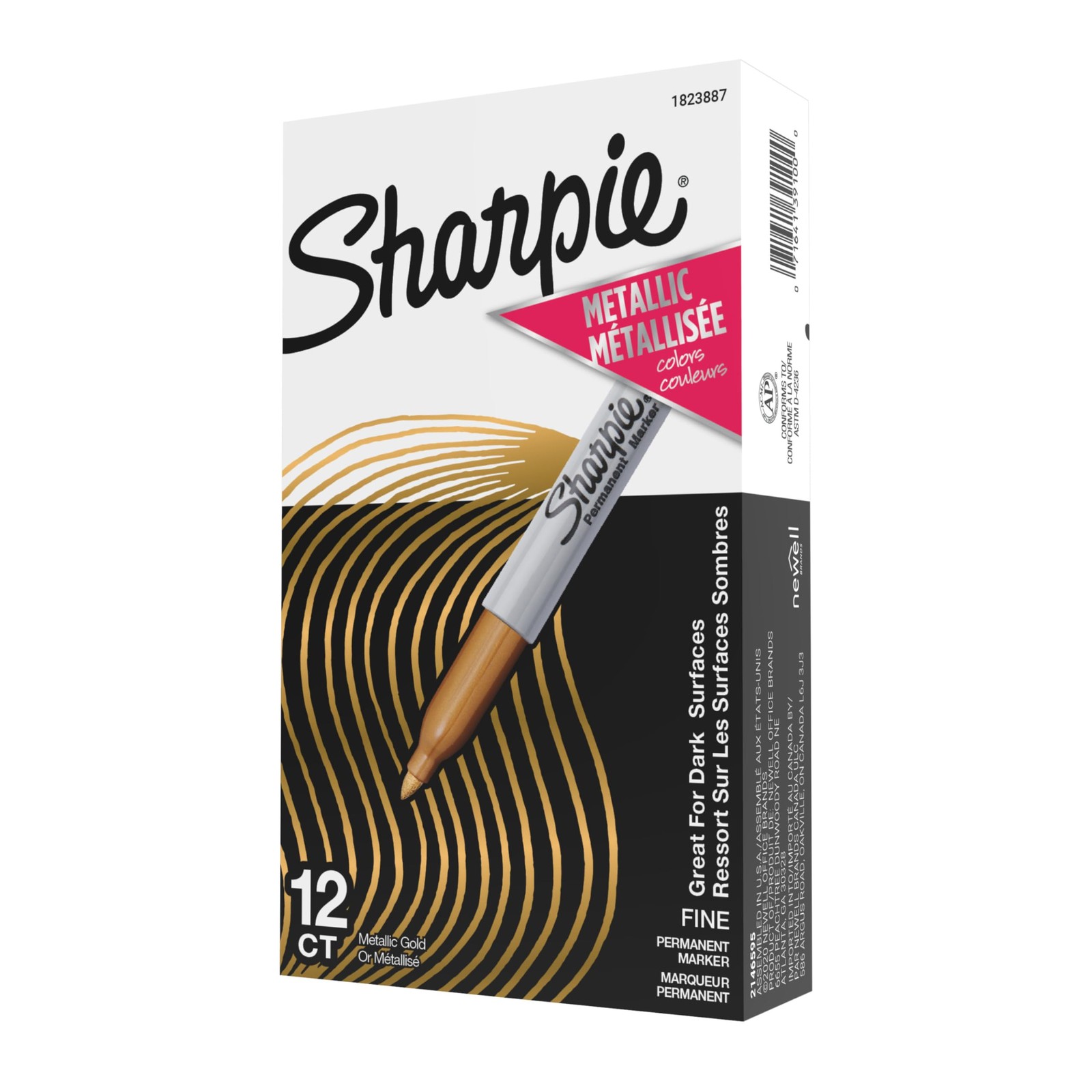 Metallic Permanent Markers, Fine Point, Gold, 12 Count