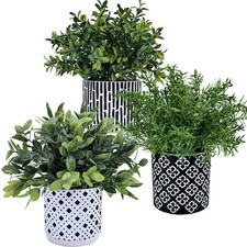 3-Pack Artificial Potted Plants - Faux Eucalyptus, Rosemary, Boxwood Greenery...