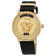 Versace Medusa Icon Women's Quartz Gold Dial Leather Watch VEZ200722
